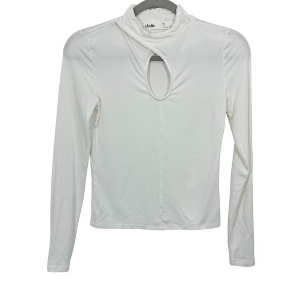 Elodie White‎ Long Sleeve Keyhole Cutout Mock Neck Top Women's Size M